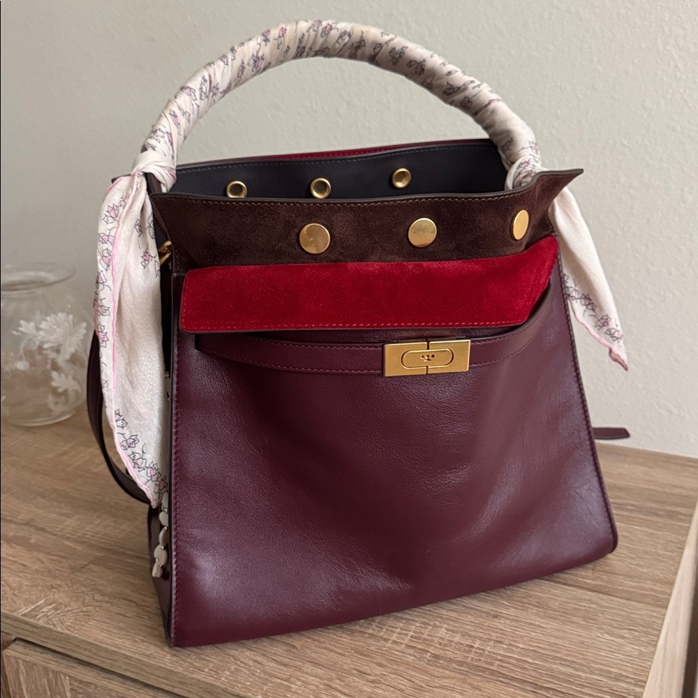 Tory Burch Burgundy Leather Bag with scarf